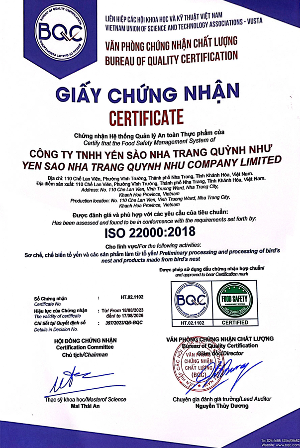 giấy chứng nhận chất lượng 01