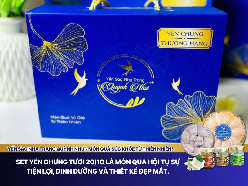 Set yến chưng tươi 20/10 là món quà hội tụ sự tiện lợi, dinh dưỡng và thiết kế đẹp mắt.